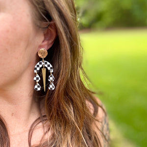 Sarah Chandelier Earrings - Checkerboard - Acrylic Earrings
