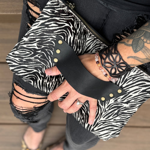 [raleigh leather] Clutch - Zebra Printed Hair on Cowhide