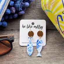 Blue + White Fish Earrings - Hook