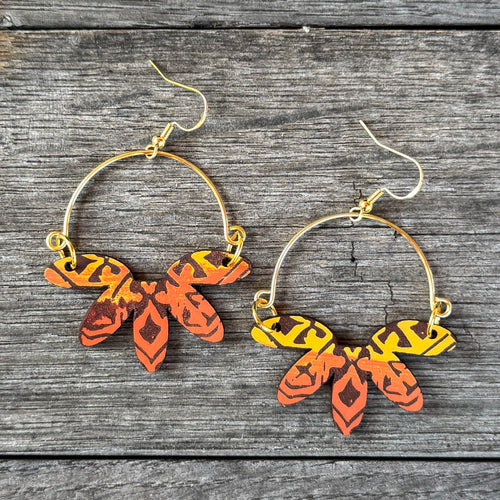 Remix Flowers - Hand Painted Sunset Leather Earrings
