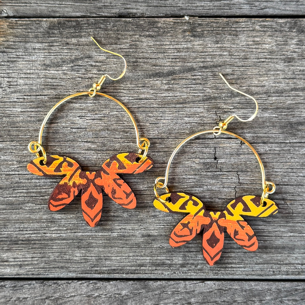 Remix Flowers - Hand Painted Sunset Leather Earrings
