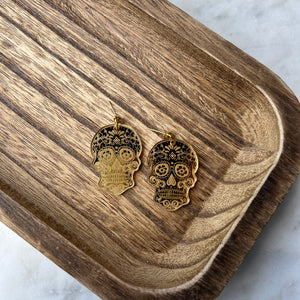 Spooky - Gold Mirror Sugar Skull Earrings - Acrylic Earrings