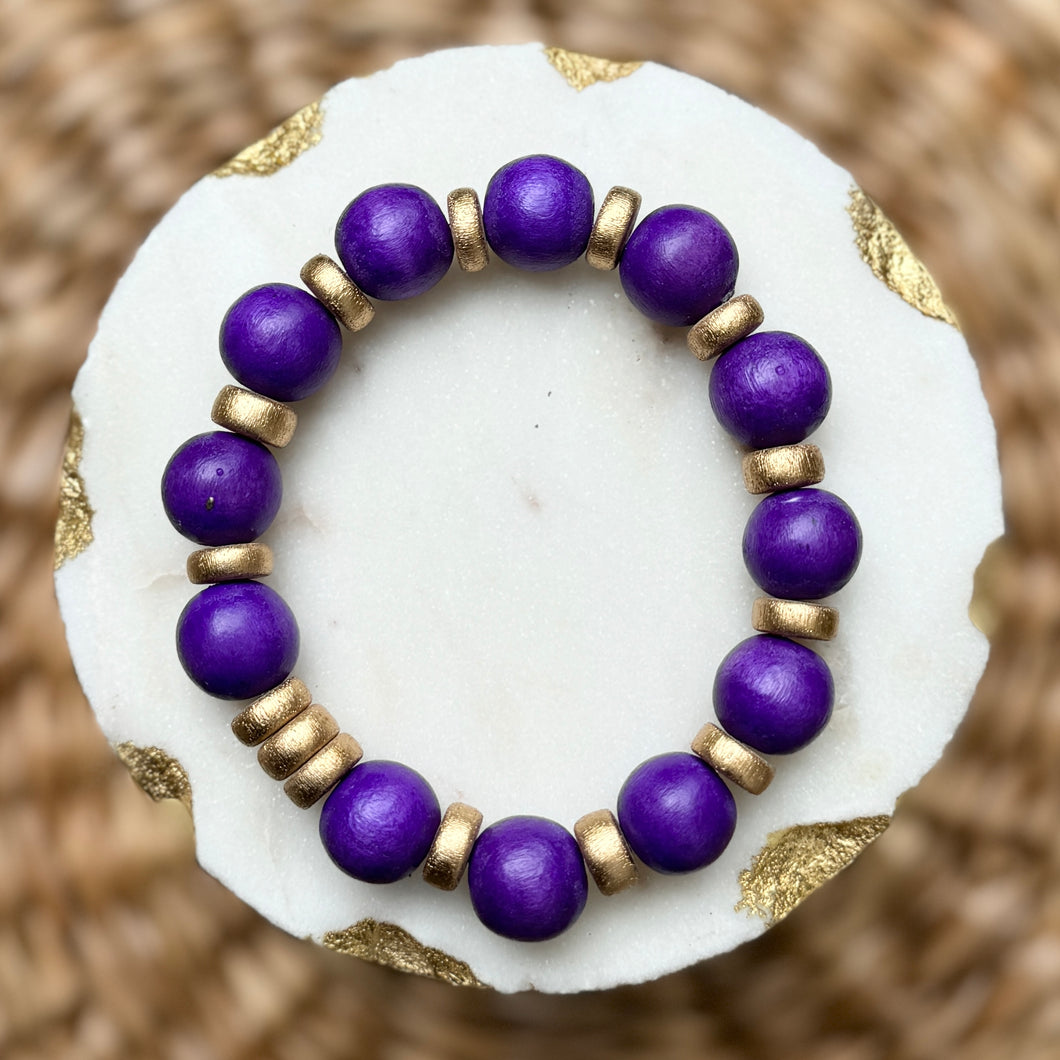 Purple + Gold Beaded Bracelet