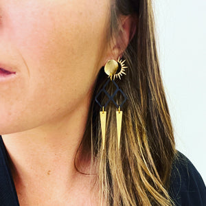 Noir Spikes - Metallic Turquoise - Brass & Acrylic Earrings
