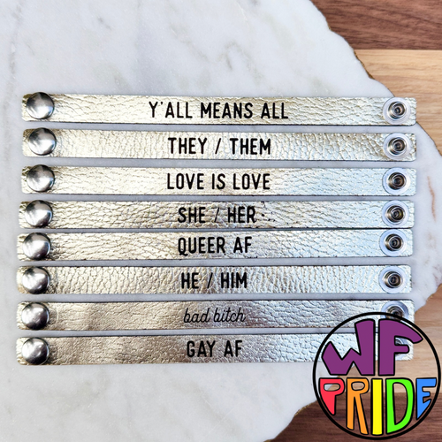 PRIDE rustic metallic leather cuffs