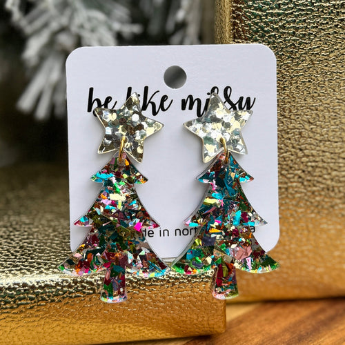 Christmas Tree Earrings - Party Glitter with Stars