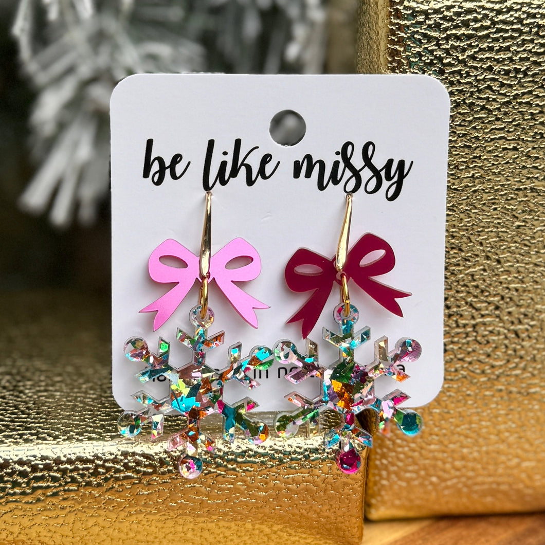 Snowflake Earrings - Party Glitter with bows