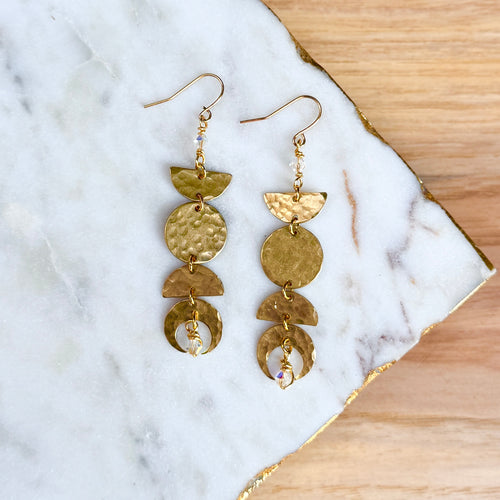 Tiny Moon Phases - Hammered Brass + Czech Glass