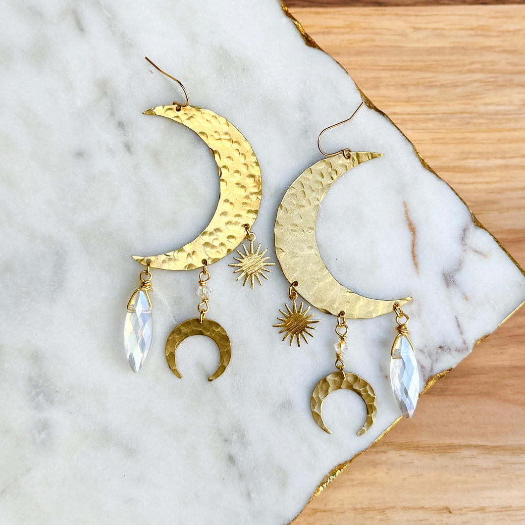 Crescent Moon Boho Drops - Brass Earrings