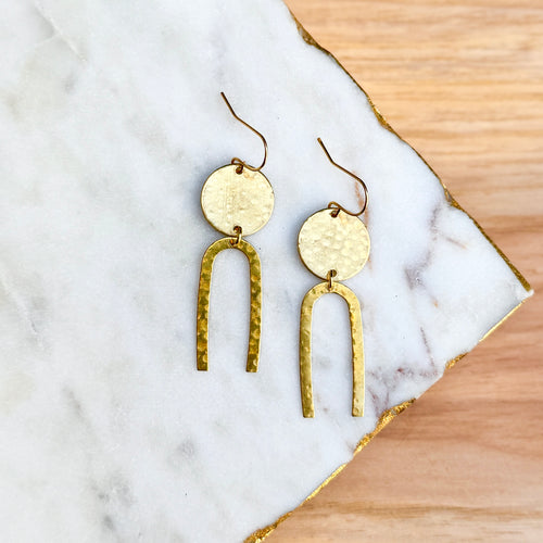 Tiny Horseshoe Drops - Brass Earrings