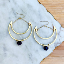 Crescent Moon Amethyst Drops - Brass Earrings