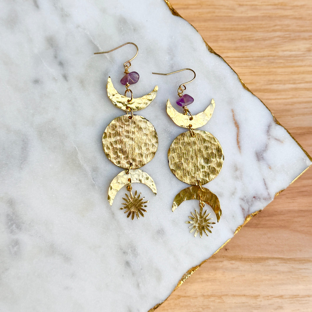 Moon Phases - Hammered Brass + Amethyst