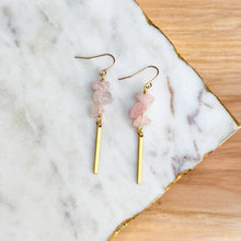 Tiny Rose Quartz Drops - Brass Earrings