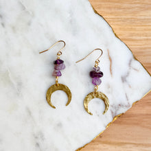 Tiny Moon Drops - Amethyst - Brass Earrings