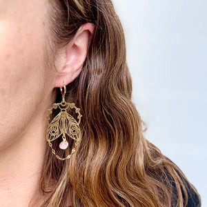 Moth Moon Phase Boho Drops - Brass Earrings