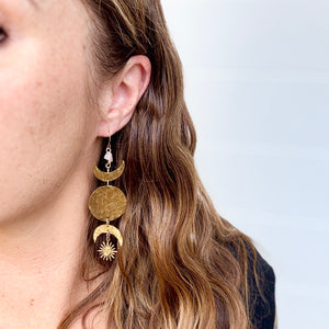 Moon Phases - Hammered Brass + Rose Quartz