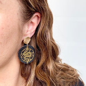 Snake Drops - Leather and Hammered Brass Earrings