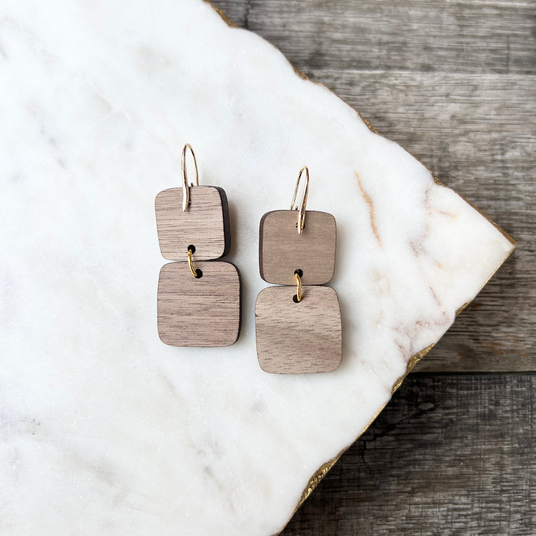 Mini Stacks - Walnut- Wood Earrings