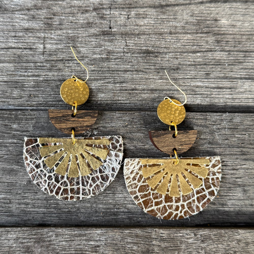 Taylor - Champagne Crackle - Leather + Brass Statement Earring