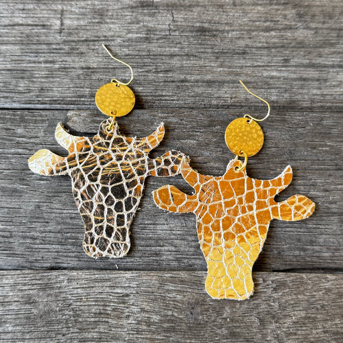 Hank - Cow Earrings - Champagne Crackle