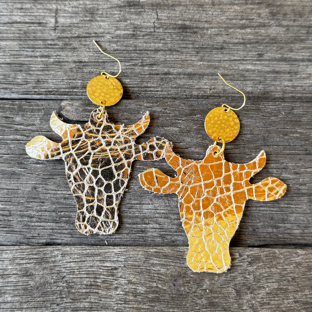 Hank - Cow Earrings - Champagne Crackle