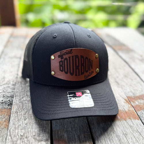 Official Bourbon Taster leather patch hat