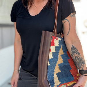 Tall Tote - Vintage Kilim on Caramel