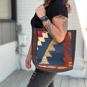 Tall Tote - Vintage Kilim on Caramel