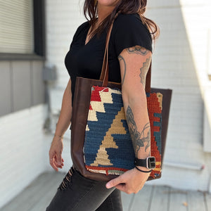 Tall Tote - Vintage Kilim on Caramel