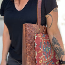 Tall Tote - Vintage Kilim on Brown Basketweave