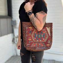 Tall Tote - Vintage Kilim on Brown Basketweave