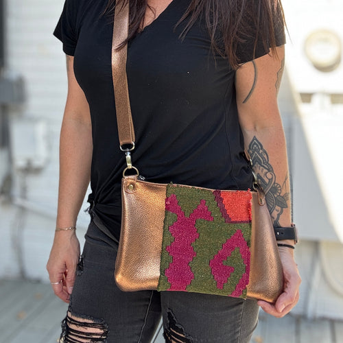 Clutch Sized Zippered Crossbody - Bronze + Kilim