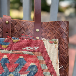 Tall Tote - Vintage Kilim on Brown Basketweave