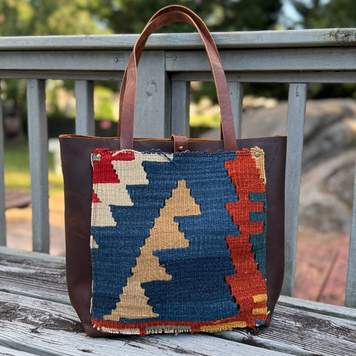 Tall Tote - Vintage Kilim on Caramel