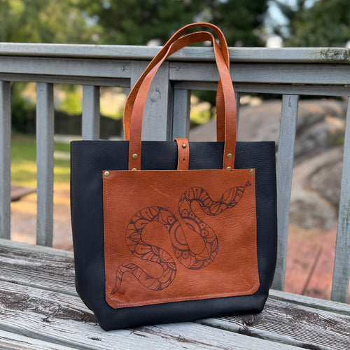 Tall Tote - Snake on Black