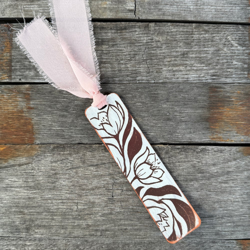 Leather Bookmark - White - Tulip