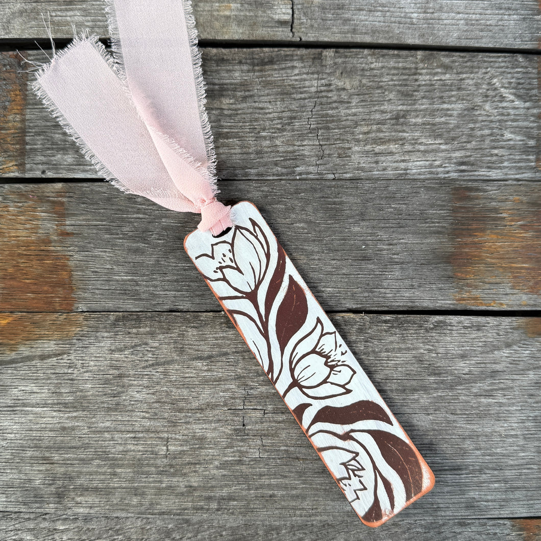 Leather Bookmark - White - Tulip
