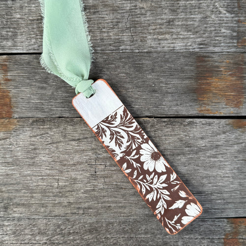 Leather Bookmark - White - Sunflower