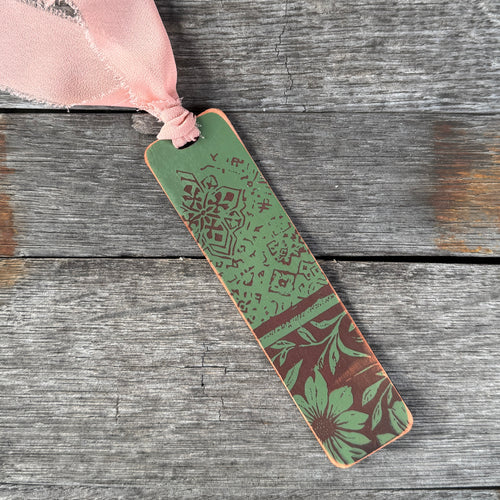 Leather Bookmark - Moss Green - Moroccan Tile