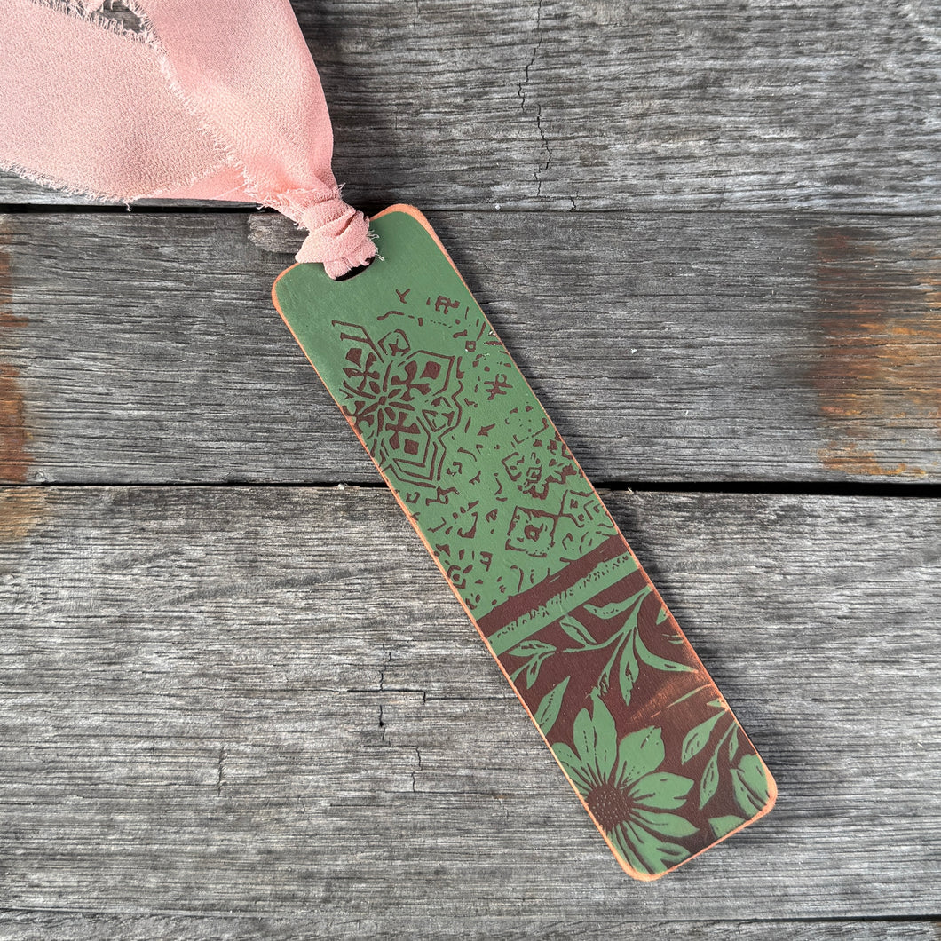 Leather Bookmark - Moss Green - Moroccan Tile