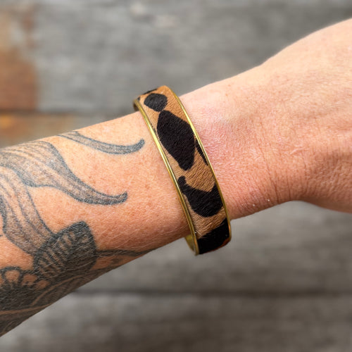 Leather + Brass Stacking Bangles - Leopard