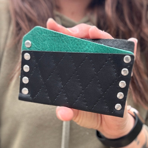 Card Wallet - Black Diamond Stitch + Jade
