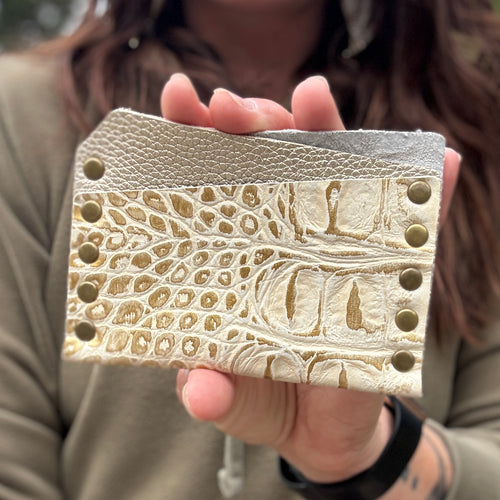 Card Wallet - Off White + Gold Croc