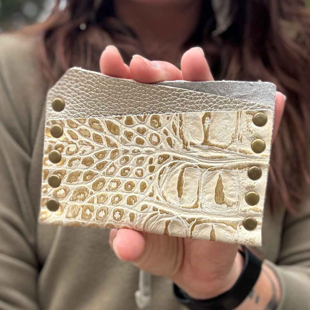 Card Wallet - Off White + Gold Croc