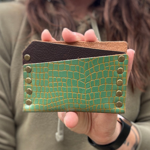 Card Wallet - Green Snake + Brown