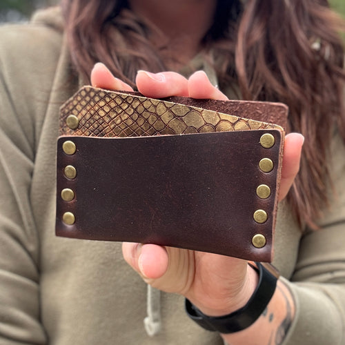Card Wallet - Dark Brown + Sunset Snake