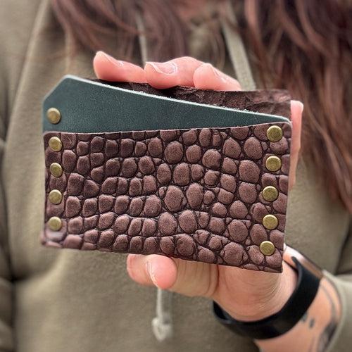 Card Wallet - Brown Croc + Vintage Teal