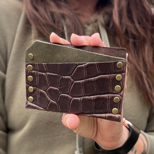 Card Wallet - Brown Croc + Olive