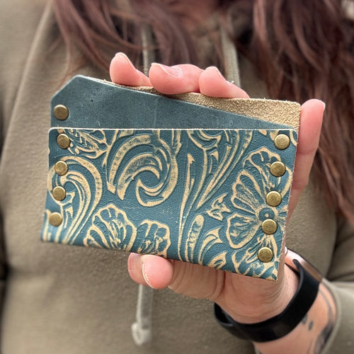 Card Wallet - Vintage Teal Embossed