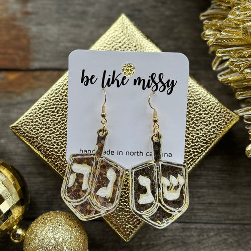 Dreidels - Champagne Glitter - Acrylic Earrings